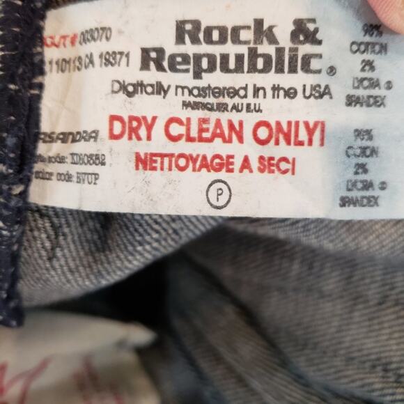 Rock & Republic Jeans Women 25X30 Kasandra Red Swarovski Crystal Slight Boot Cut - Picture 8 of 8